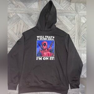 Marvel Black Hoodie with Red Logo and Blue/reddish pink Graphic